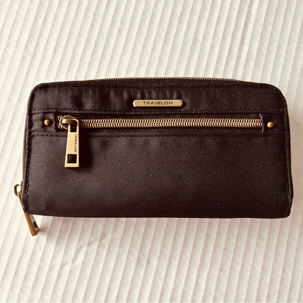 NWT Travelon Black Nylon Pouch with Gold Details
RFID Safety